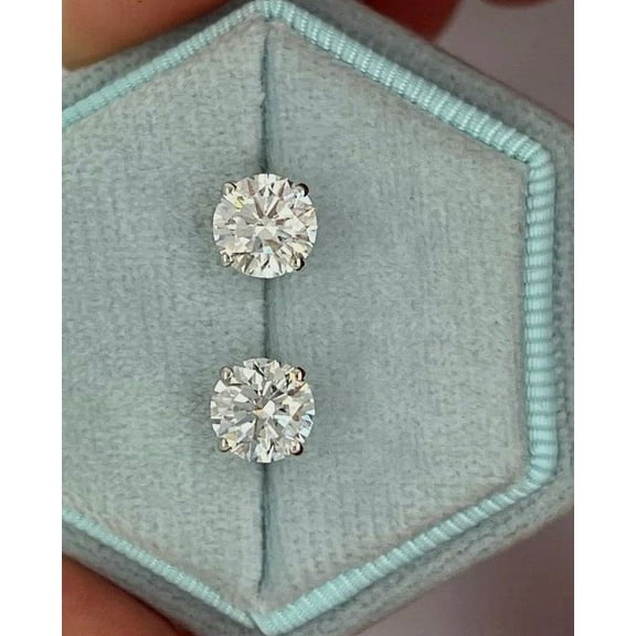 Round Brilliant Cut Diamond Stud Earrings Certified DF/ VS1 Round 1Ct Lab Grown Solid 14K White Gold