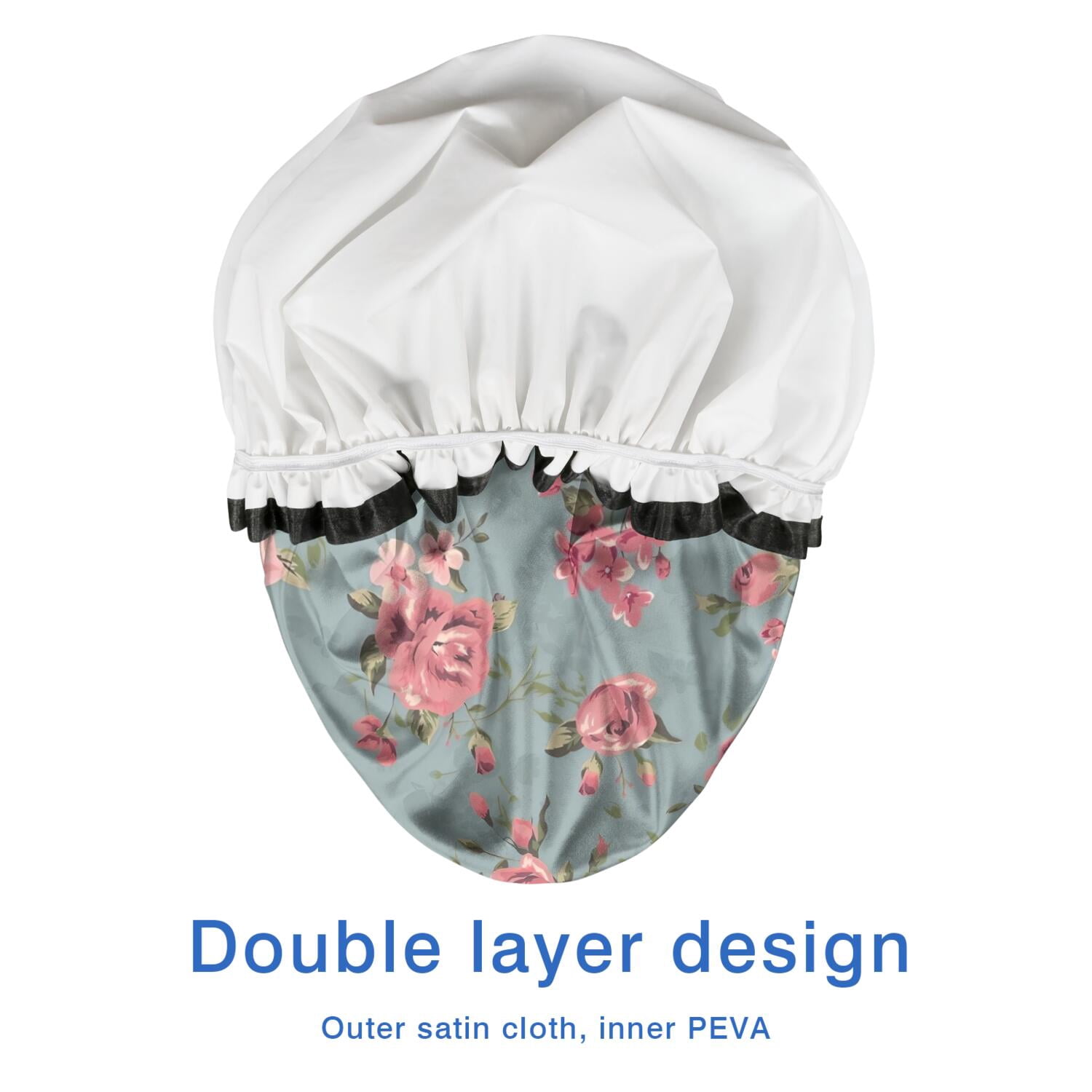 Shower Caps,Pioneer Flower Floral Print Pattern Waterproof Shower Cap for Women 4 Pieces,Double Reusable Hair Cover for Shower PEVA Elastic Stretch Hem