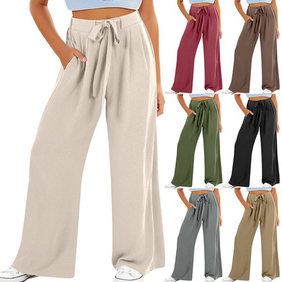 Girls Wide Leg Palazzo Pants High Waist Flowy Casual Summer Beach Trousers