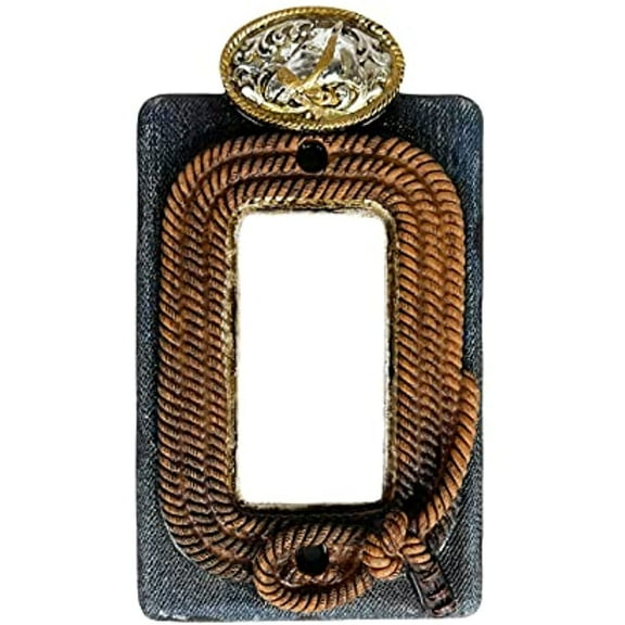 Urbalabs Western Cowboy Denim Roper Horse Belt Buckle Decorative Light Switch Outlet Wall Plate Covers Rustic Light Switch Covers Single Double 2 Gang Switch Plates (Single Gang)