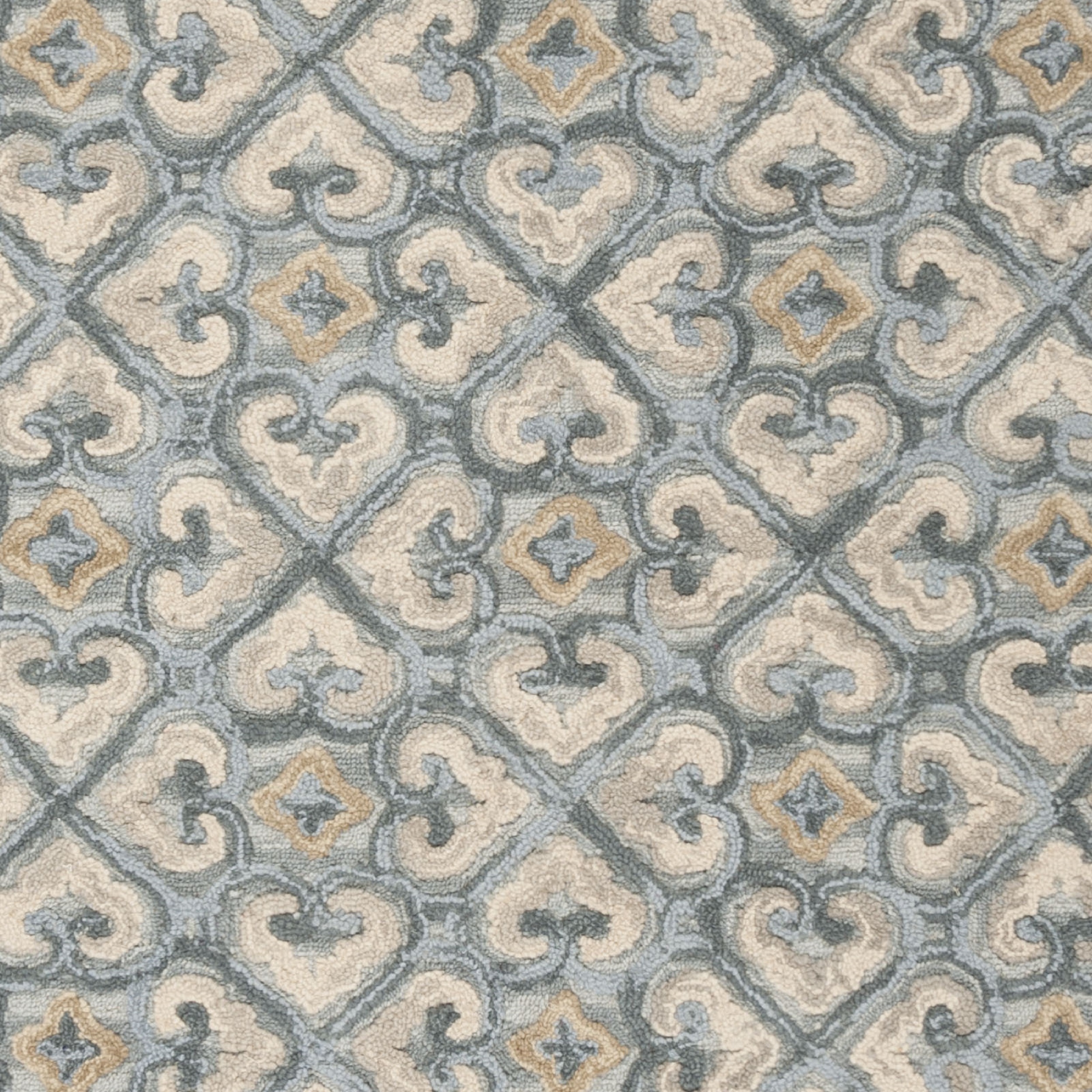 SAFAVIEH Blossom Jocelyne Geometric Fringe Wool Area Rug, Light Beige/Blue, 8' x 10'