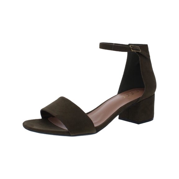 SUGAR Womens Black Smooth Green Ankle Strap Cushioned Noelle Round Toe Block Heel Buckle Dress Sandals Shoes 6 M