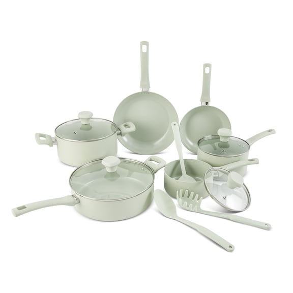 Elements by Thyme & Table 13-Piece Ceramic Non-Stick Cookware Set - Green