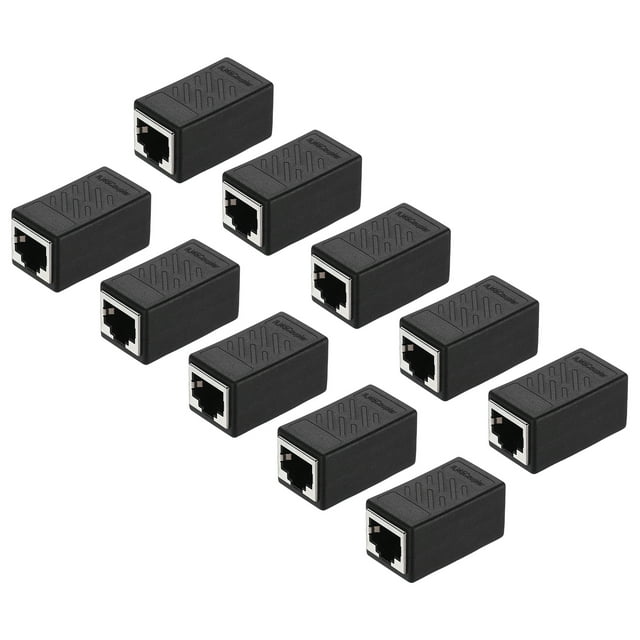 10PCS Acoplador Ethernet RJ45, Acoplador Ethernet hembra a hembra en línea Cat7 Cat6 Cat5e Cat5 adaptador de cable extensor, Negro
