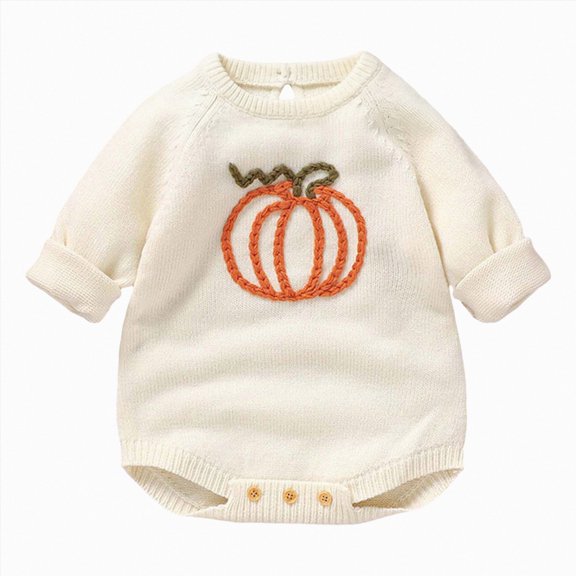 larppty Halloween Baby Girl Boy Clothes Pumpkin Romper Sweatshirt Onesie Long Sleeve Bodysuit Top Fall Winter Outfit