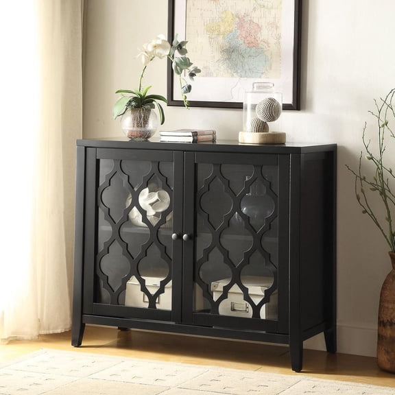 Gzxs Sideboard Cabinet with 2 Glass Doors, Kitchen Buffet Cupboard Display Cabinet for Living Room Bedroom, 34"L x 15"W x 30"H, Black