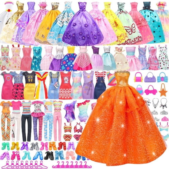 ZITA ELEMENT 75 Pcs 11.5 Inch Doll Clothes and Accessories Gift Box, 5 Wedding Gowns 4 Evening Dresses 8 Fashion Dresses 3 Set Casual Outfit, 2 Swimsuit,30 Hanger 20 Shoes 10 Accessories for Girls Ki