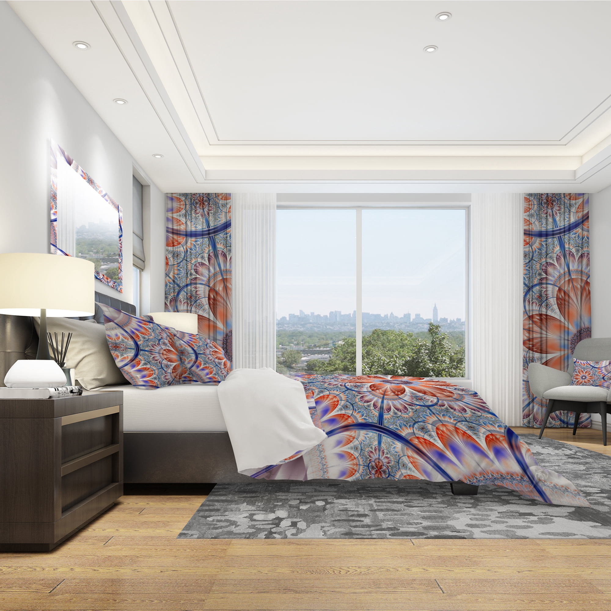 Designart 'Brown and Blue Large Fractal Flower' Modern & Contemporary Duvet Cover Set