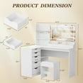 thumbnail image 6 of Furmax L Shaped Vanity Desk Set Corner Makeup Vanity Set with Adjustable LED Lighted Mirror & Power Outlets Dressing Table with Organizers, and Cushioned Stool, White, 6 of 7