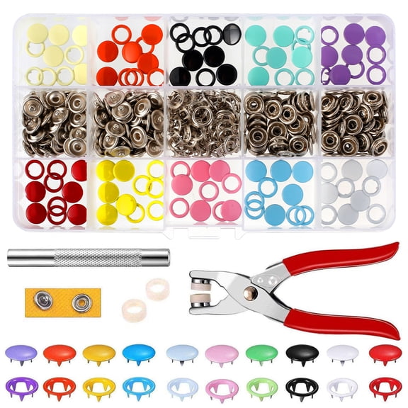 FUYGRCJ 100 Sets 10 Colors Snap Fasteners Kit Metal Hollow and Solid Five Claw Buckle Set with Hand Pressure Pliers Tool DIY Sewing Buttons Set for Clothing Sewing and Crafting