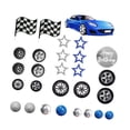 thumbnail image 2 of Artículos para fiestas de autos de carreras azules, decoración para tartas con bandera a cuadros y diseño de neumáticos para cumpleaños., 2 of 9