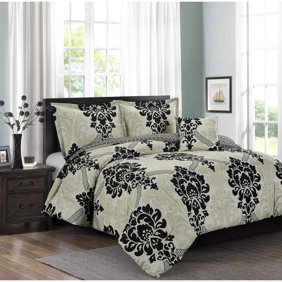 7 Pc Ara Felt Floral Medallion Damask Pleated Diamond Comforter