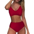 thumbnail image 4 of Sakmal Cross Back Swimsuit Women Bikinis Red Two Piece Sets High Waisted Swimwear Padded Push Up Swimsuit Sets, 4 of 6