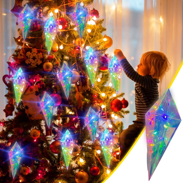 Fiudx Colgante para Árbol de Navidad, Copos de Nieve y Carámbanos de Cristal, Acrílico Irrompible, Fácil de Colgar, Decoración Festiva para Árbol y Techo, Fiestas de Invierno, Juego de 1 Pieza