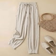 thumbnail image 5 of Miluxas Elastic Waistband Wide Leg Pants for Women Solid Loose Fit Tapered Trousers with Pockets Streetwear & Beachwear Beige, 5 of 9