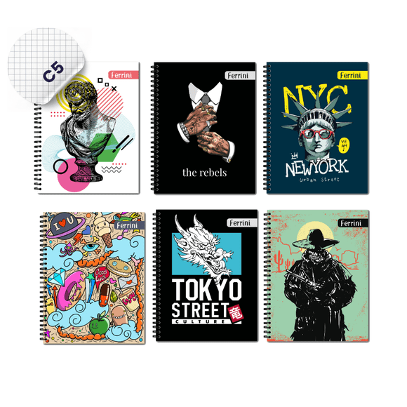 Cuaderno Profesional Doble Argolla Ferrini Inclusive 100 Hojas Pack 6 Cuadro Chico Masculino