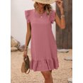 thumbnail image 3 of Cuteduck Womens Dresses Ruffle Sleeve Ruffle Hem Round Neck Textures Casual Dresses S-XL, 3 of 7