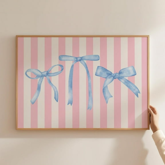 Coquette Room Decor, Blue Bow Print, Trendy Preppy Apartment Decor, Cute Nursery Decor, Girly Aesthetic Wall Art, Wall Art Decor For Home Office, 8x12 UNFRAMED