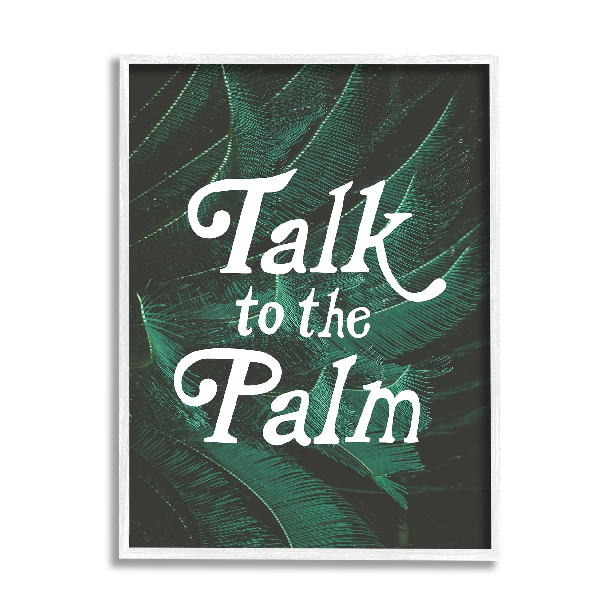 Stupell Industries Talk To Palm Punny Tropical Plant Botanical Leaf Graphic Art White Framed Art Print Wall Art, Design by Daphne Polselli