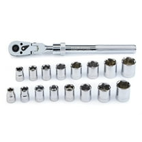 17-Piece 3/8 in. Drive CRV Nickel-Chrome Plating Flexhead Extendable Ratchet Socket Set