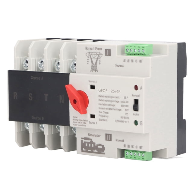 Interruptor De Transferencia, Interruptor De Transferencia Automática De Doble Potencia 4P PC De Conmutación Rápida AC 400V 63A Para Fábrica Doméstica, Buen Aislamiento, Resistencia A Altas Temperatur