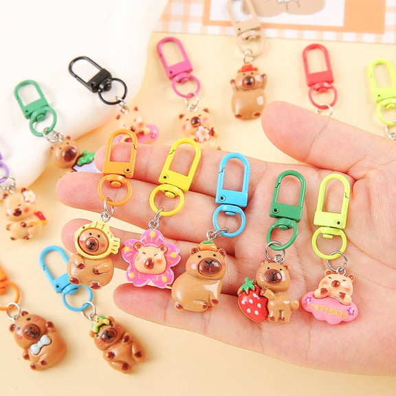 SmartBy 24/50Pcs Capybara Keychains Set Cartoon Resin Doll Charm Keychains Metal Key Ring Party Favors Gifts