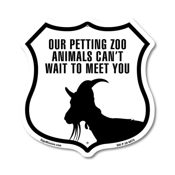 Our Petting Zoo Animals Can't Wait To Meet You 12 inch X 12 inch Shield-Shaped Rust-Free Aluminum Metal Sign Weather Resistant Made in the USA
