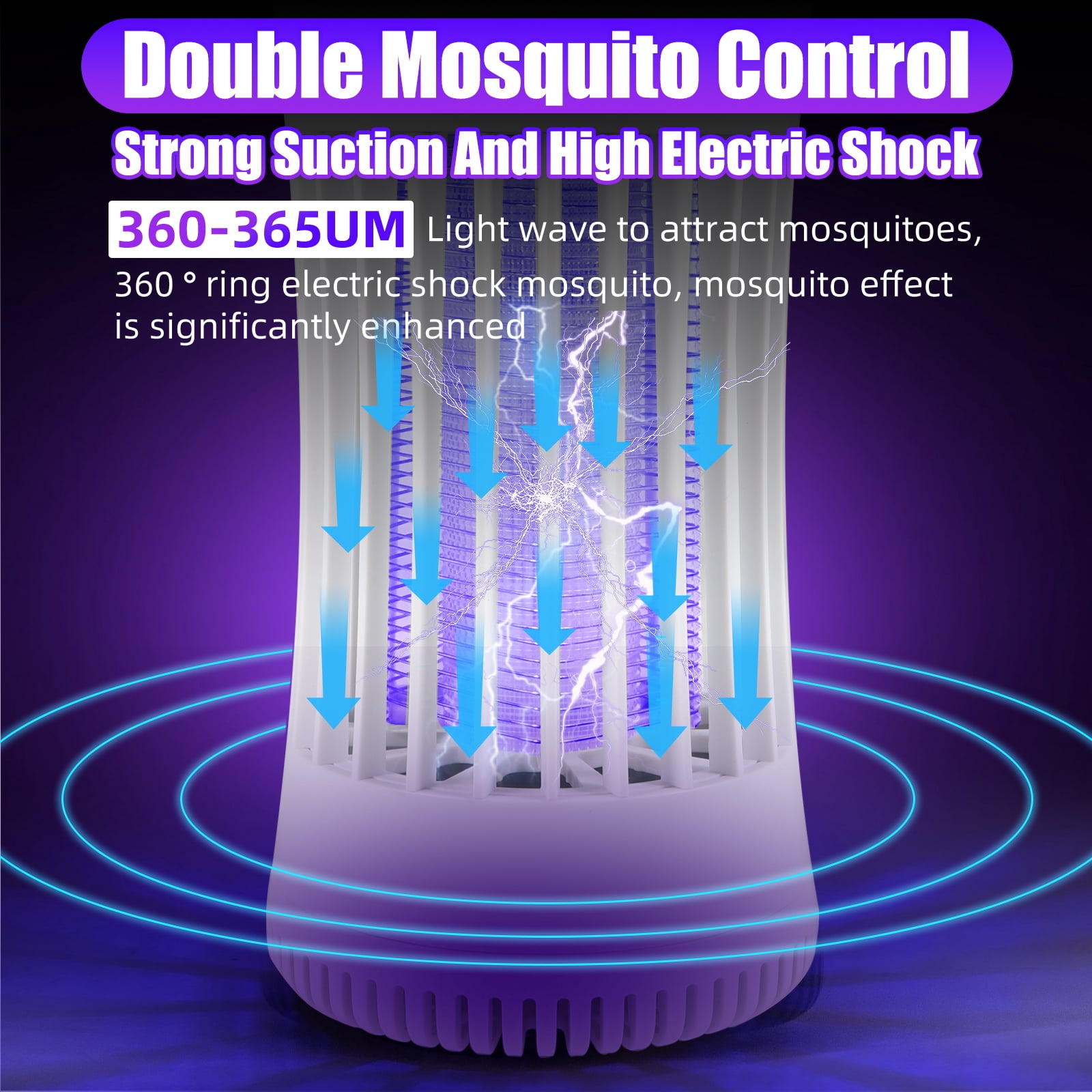 Kqiang Bug Zapper, Indoor and Outdoor Mosquito Zapper Trap, Portable Electric Fly Trap-White
