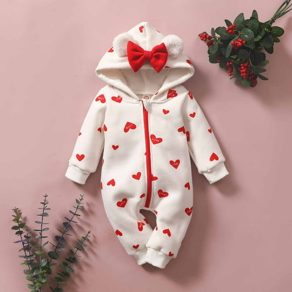 Lilgiuy Spring And Autumn Infant Toddler Baby Love Bow Zipper Shirt Long Sleeve Hooded Romper Thin Bodysuit Jumpsuit，White,0 Months Winter Clothes for 2022