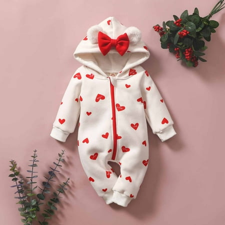 

SDJMa Spring And Autumn Infant Toddler Baby Love Bow Zipper Shirt Long Sleeve Hooded Romper Thin Bodysuit Jumpsuit