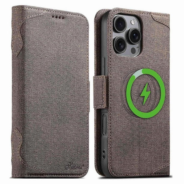 SUTENI J07 For iPhone 16 Pro Max Case Compatible with MagSafe Litchi Texture Leather Wallet Phone Co