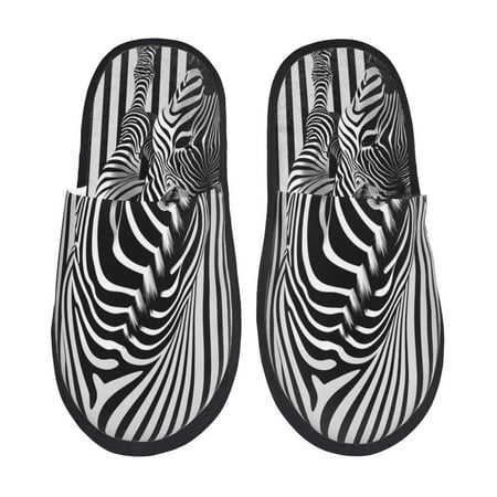 

Noikeo Optical Zebra Illusion Pattern Cozy Slippers Indoor for Women and Mens Fuzzy House Shoes Soft Plush Warm Slip-on Slippers-Medium