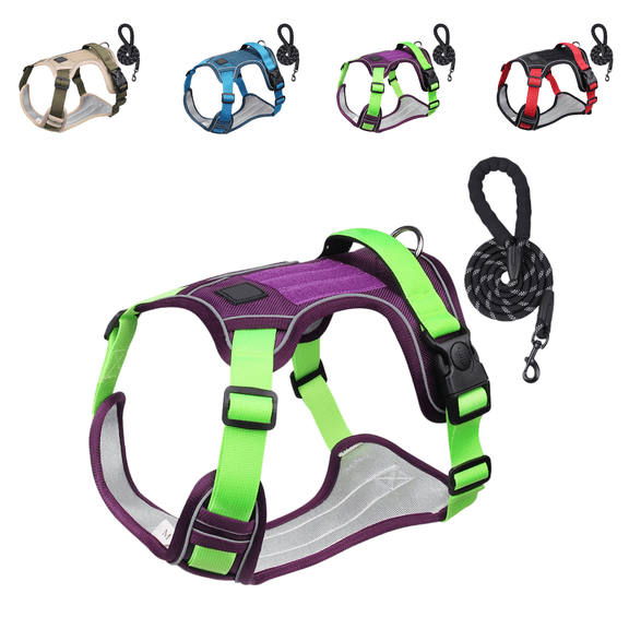 Heavy Duty Dog Harness No Pull Reflective Breathable Vest For Large Dogs Adjustable Padded Chest Leash Set Comfortable Ergonomic Durable 59inches