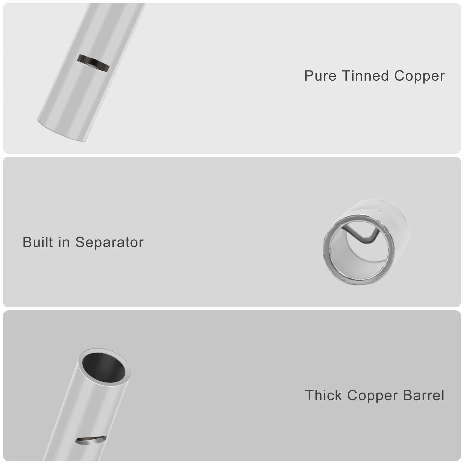 TAPDRA Seamless Copper Butt Connectors Kit Low Resistivity Corrosion Resistance For Automotive Marine Electrical Systems