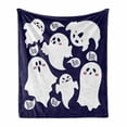 thumbnail image 1 of Ghost Soft Flannel Fleece Throw Blanket, Scary Ghost Characters Drawn in Cartoon Style with Boo Texts Pattern, Cozy Plush for Indoor and Outdoor Use, 50" x 60", Dried Rose Indigo, by Ambesonne, 1 of 6