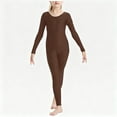thumbnail image 2 of QATAINLAV Kids Girls Full Body Long Sleeve Jumpsuits Solid Color Slim Fit Catsuit Scoop Neck One Piece Pants Dance Bodysuits Coffee, 2 of 8