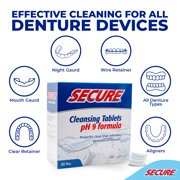 Secure Daily Cleansing Tablets, Fights Odors, Stains & Germs - For all Dentures Devices - 32 Tablets (1 Pack)