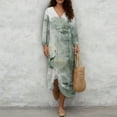 thumbnail image 4 of COEQINE Boho Chic Dress for Women 3/4 Sleeve Wrap V-Neck Flowy Midi Tunic Sundress, Loose Casual Beach Church Dress, Wrinkle Resistant, Size L, Crane Bird Forest, 4 of 6