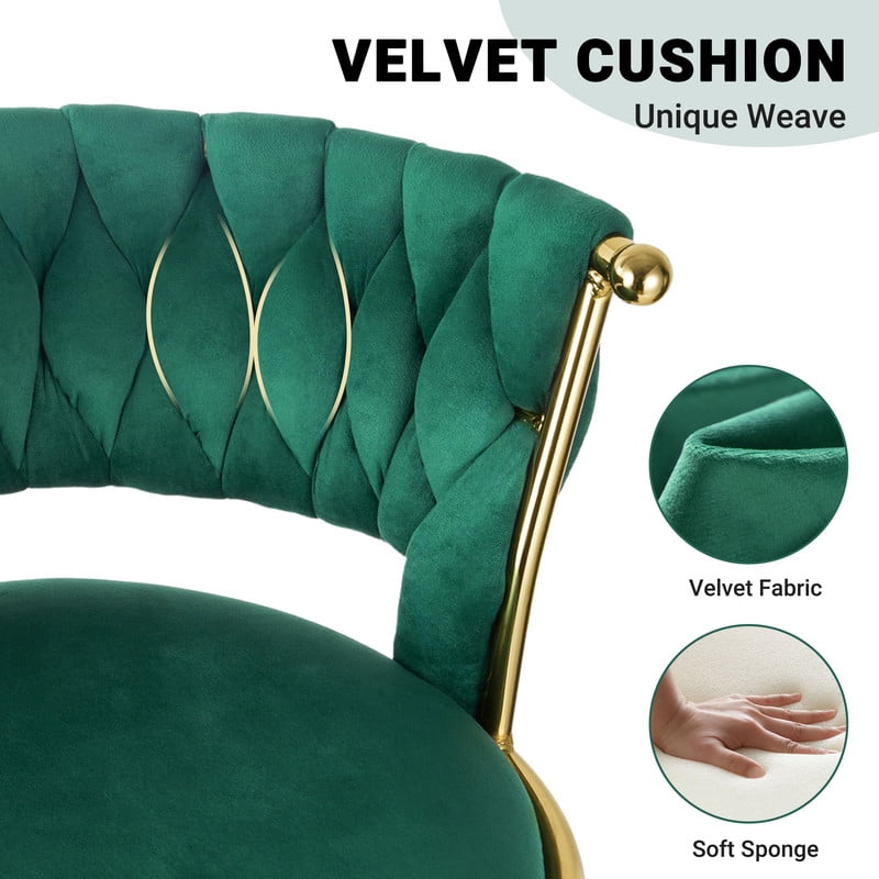 Daluvenix Velvet Bar Stools Set of 2, Counter Height Barstools with Low Back, Gold 360° Swivel Bar Stool ,Counter Height Bar Chairs for Kitchen Island, Pub, Green