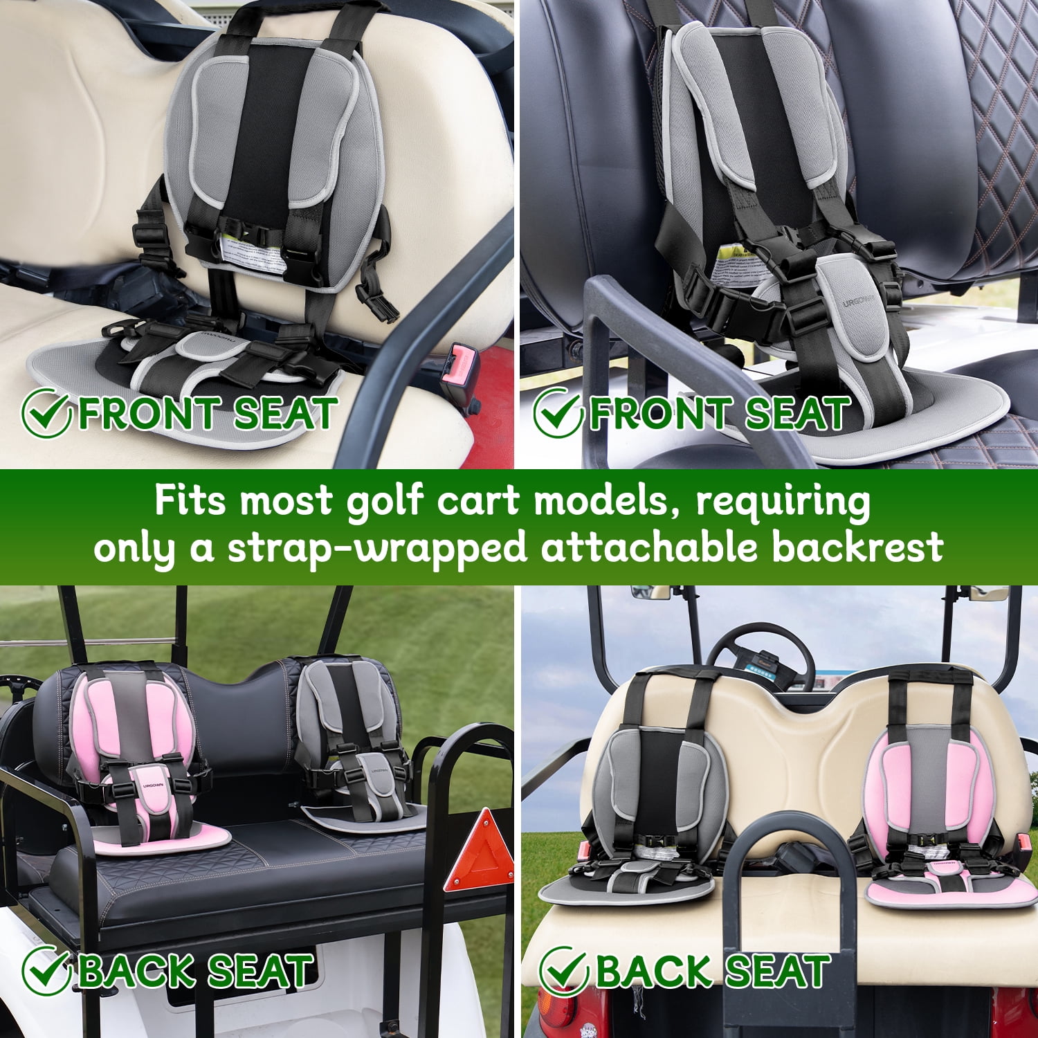 Golf Cart Seat Cushion/Positioner, 5-Point Adjustable Safety Harness, Gray