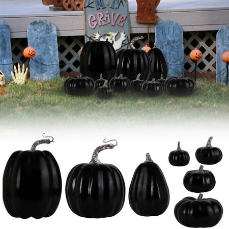 16pcs Artificial Pumpkins Autumn Decoration Fake Pumpkins for Halloween Festival Decorations Lightweight Realistic Texture Seasonal Decor Ideal for Farmhouse Tabletop Display Mixed Size Black