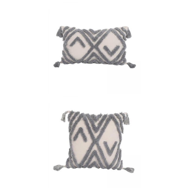 2x FUNDA de COJÍN Boho Cojín decorativo Cojín con borlas Copetudo Funda de almohada
