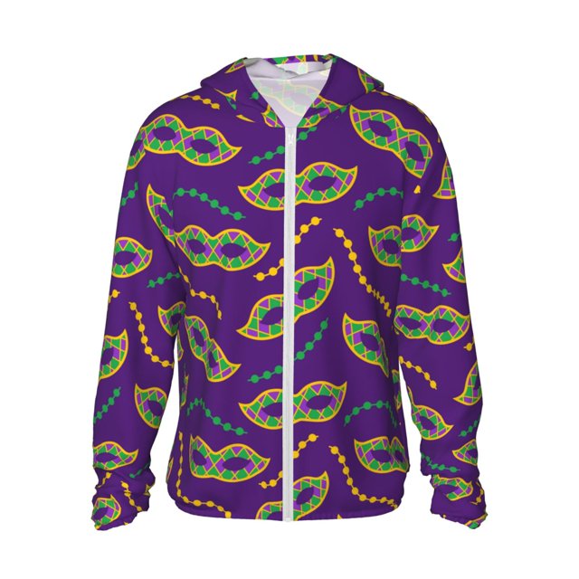 Fotbe Carnival Masks and Beads Chaqueta con Protección Solar UPF 50+ para Hombre y Mujer, Camisa con Capucha y Bolsillos-Large