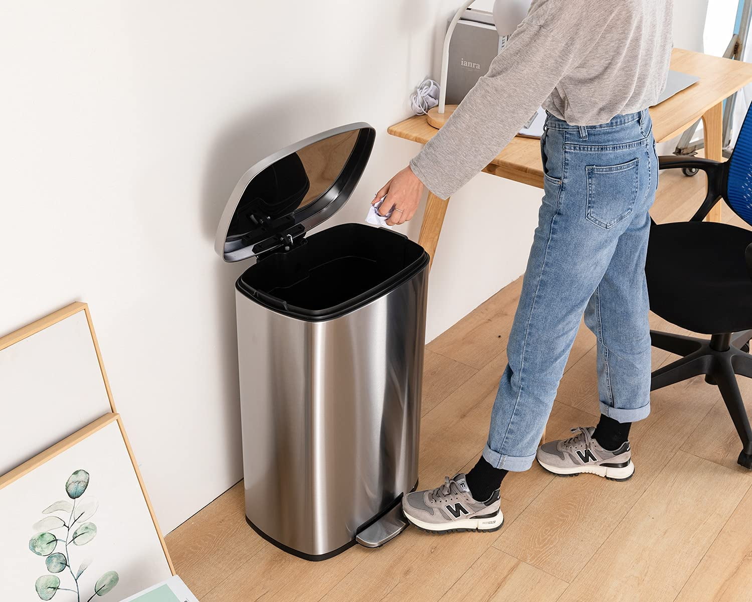 XF XINFENG 13 Gallon Kitchen Trash Can Step Garbage Can Stainless Steel for Bathroom Bedroom Home Office,Silver