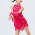 thumbnail image 3 of RUNQHUI Robe de Danse Latine à Franges pour Filles, Robe de Patinage Artistique Salsa Tango avec Gants Rose Vif 120, 3 of 7