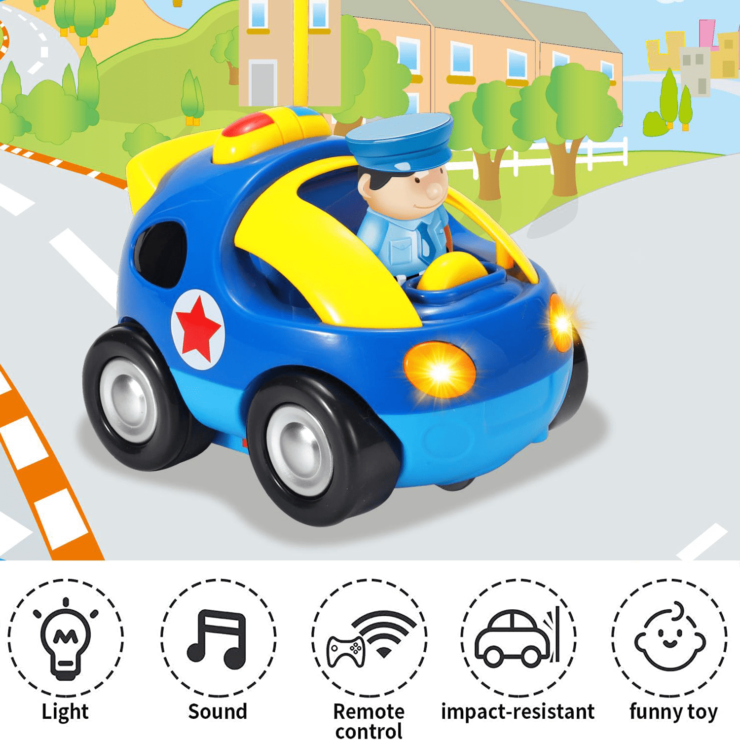 HYPERLIVING Remote Control Car for Toddlers with Sound and Light – RC Police Race Car, Toddler Remote Control Car, Birthday Gift for 18+ Months Old Boys and Girls