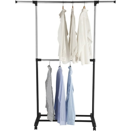 Mainstays 2 Tier Adjustable Rolling Garment Rack - Walmart.com