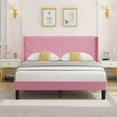 thumbnail image 4 of VECELO Full Platform Bed Frame with Upholstered Headboard, Strong Wooden Slats/No Box Spring Needed, Pink, 4 of 9