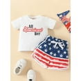 thumbnail image 2 of Bagilaanoe Baby Boy 4th of July Outfits 0-3T Infant Independence Day Clothes 2PCS Toddler Summer Short Sleeve USA Letter Print T-Shirts Tops Star Stripe Shorts Set, 2 of 9