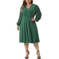 thumbnail image 2 of Agnes Orinda Women's Plus Size Dress Long Sleeve Swiss Dots V Neck Wrap Formal Dresses 1X Green, 2 of 6